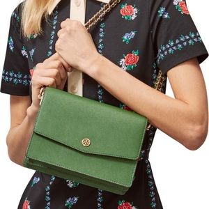 Tory Burch Robinson Floral Interior Convertible Shoulder Bag in Arugula